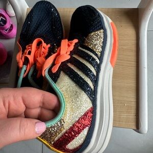 Kids Glitter Sneakers with Orange Laces